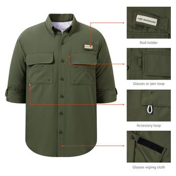 Men's UPF 50+ Long Sleeve Fishing Button Down Shirt FS21M NEW COLOR - Bassdash