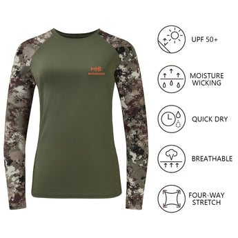 Women's Hunting Camo Long Sleeve UV Shirts FS13W - Bassdash
#color_olive-green-grunge-camo