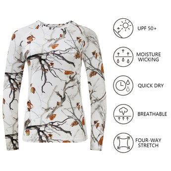 Women's Hunting Camo Long Sleeve UV Shirts FS13W - Bassdash
#color_snow-woodland-camo