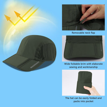 Bassdash Foldable UPF 50+ Fishing Hats with Removable Neck Flap FH12 - Bassdash