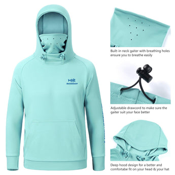 Youth Fishing Fleece Hoodie with Mask FS18Y - Bassdash#color_seafoam