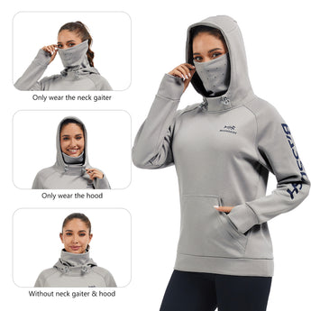 BASSDASH Women’s Fleece Hoodie with Neck Gaiter - Bassdash
#color_light-heather-grey