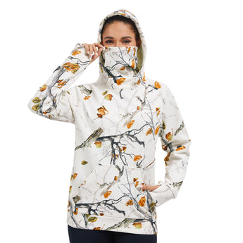 BASSDASH Women’s Fleece Hoodie with Neck Gaiter - Bassdash
#color_snow-woodland-camo-no-logo-at-sleeve