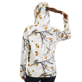 BASSDASH Women’s Fleece Hoodie with Neck Gaiter - Bassdash
#color_snow-woodland-camo-no-logo-at-sleeve