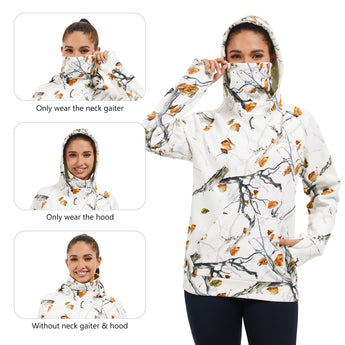 BASSDASH Women’s Fleece Hoodie with Neck Gaiter - Bassdash
#color_snow-woodland-camo-no-logo-at-sleeve
