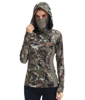 Women’s UPF 50+ Camo Hoodie Shirt with Neck Gaiter FS03W