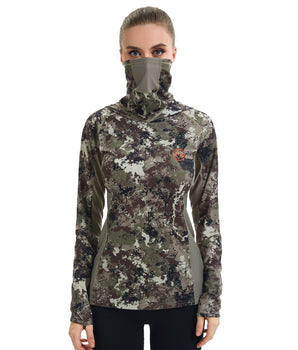 Women’s UPF 50+ Camo Hoodie Shirt with Neck Gaiter FS03W