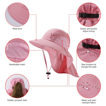 Kids' UPF 50+ Wide Brim Sun Hat with Neck Flap - Bassdash