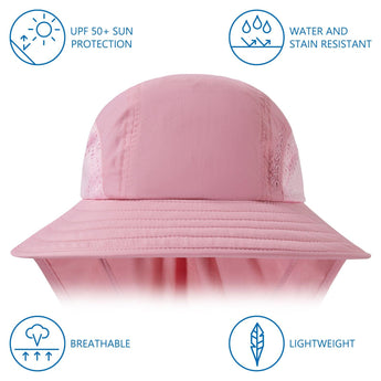 Kids' UPF 50+ Wide Brim Sun Hat with Neck Flap - Bassdash