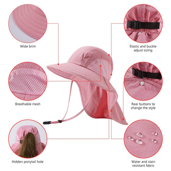 Kids' UPF 50+ Wide Brim Sun Hat with Neck Flap - Bassdash