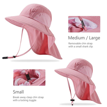 Kids' UPF 50+ Wide Brim Sun Hat with Neck Flap - Bassdash