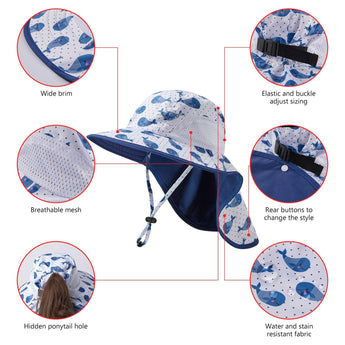 Kids' UPF 50+ Wide Brim Sun Hat with Neck Flap - Bassdash