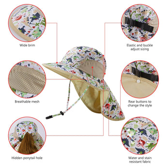 Kids' UPF 50+ Wide Brim Sun Hat with Neck Flap - Bassdash