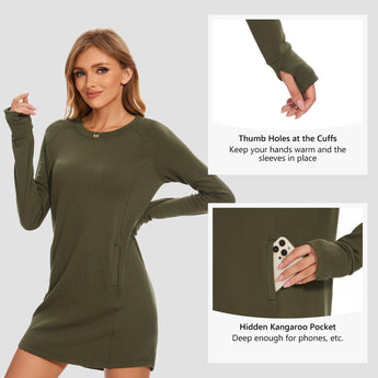 Women's Crew Neck Fleece Dress LB20W - Bassdash