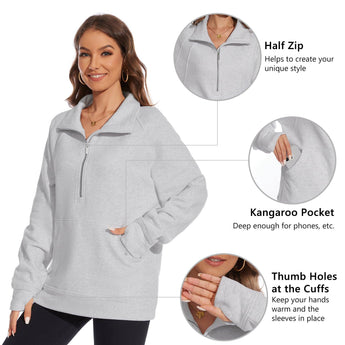 Women’s Oversized Half Zip Fleece Sweatshirts LB21W - Bassdash