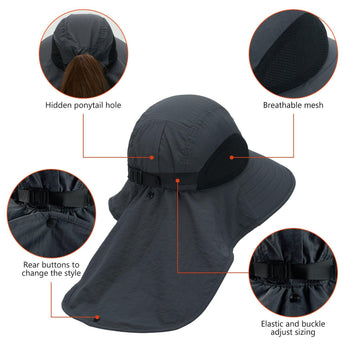 Unisex UPF 50+ Water Resistant Sun Hat with Neck Flap FH06 - Bassdash