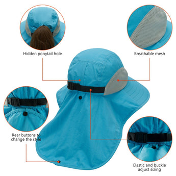Unisex UPF 50+ Water Resistant Sun Hat with Neck Flap FH06 - Bassdash