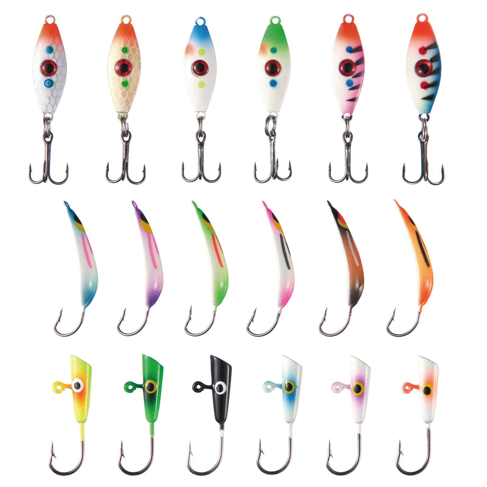 Ice Fishing Lure Kit Glowing Paint Jigs, 18pcs assorted perch/walleye/pike jigs Ice Fishing Lure Kit Glowing Paint Jigs, 18pcs assorted perch/walleye/pike jigs