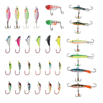 Ice Fishing Lure Kit Glowing Paint Jigs,30 pcs assorted perch/walleye/pike jigs - Bassdash