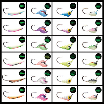 Ice Fishing Lure Kit Glowing Paint Jigs, 24pcs assorted crappie/panfish/perch jigs - Bassdash
