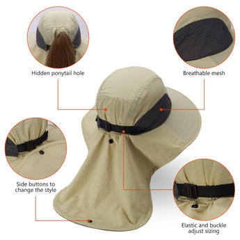 Unisex UPF 50+ Water Resistant Sun Hat with Neck Flap FH06 - Bassdash