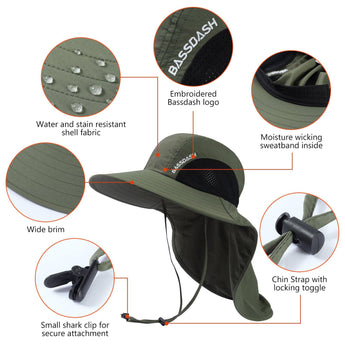 Unisex UPF 50+ Water Resistant Sun Hat with Neck Flap FH06 - Bassdash