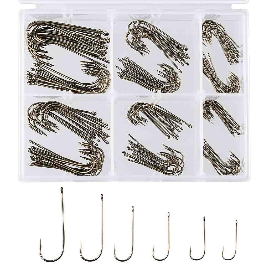 Bassdash 180 Pieces Aberdeen Fishing Hooks Assortment, Light Bronze Color, Hook Sizes 2/0, 1/0, 2, 4, 6, 8, Tackle Box Bassdash 180 Pieces Aberdeen Fishing Hooks Assortment, Light Bronze Color, Hook Sizes 2/0, 1/0, 2, 4, 6, 8, Tackle Box