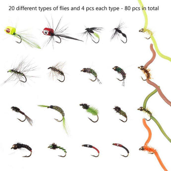 80 Pcs Assorted Flies Fly Fishing with Waterproof Fly Box - Bassdash