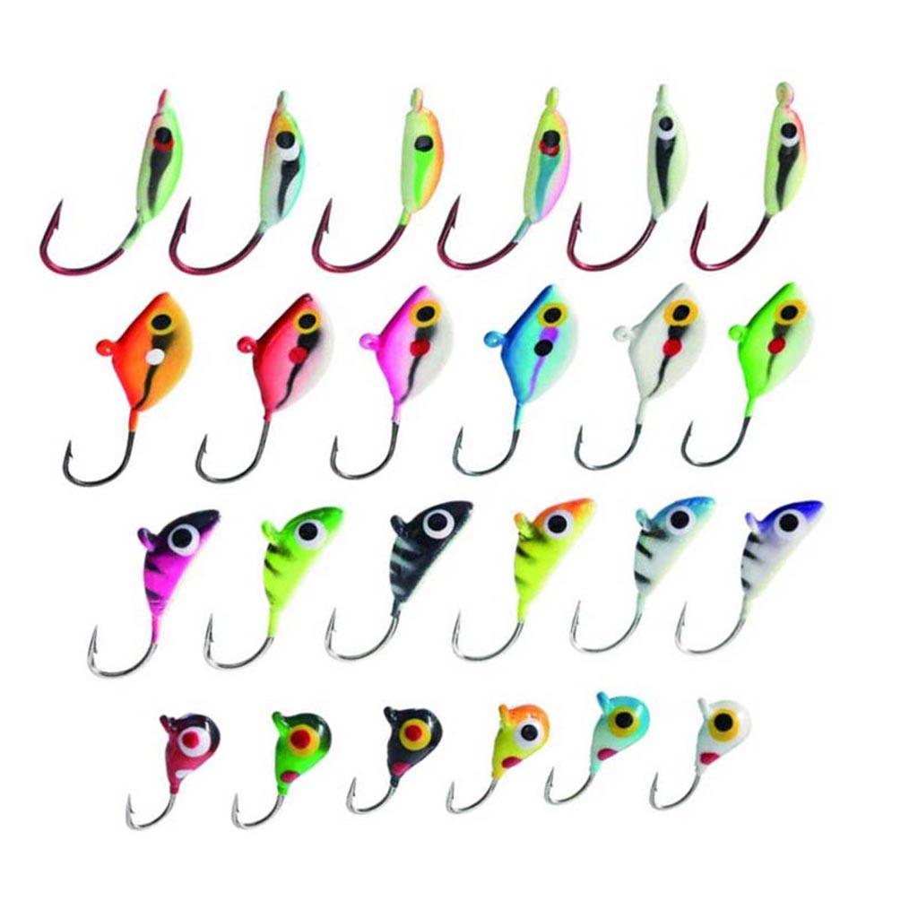 Ice Fishing Lure Kit Glowing Paint Jigs, 24pcs assorted, BI04