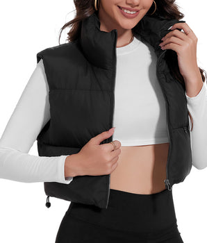 UVSAI Women Stand Collar Crop Puffer Vest