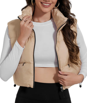 UVSAI Women Stand Collar Crop Puffer Vest