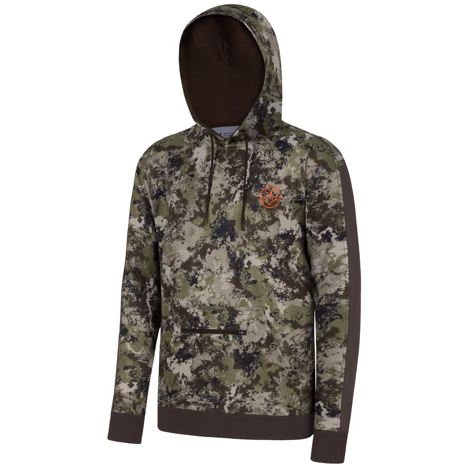 Mens Fleece Hoodie with Zip Pockets | Bassdash Hunting Grunge Camo/Brown / XX-Large