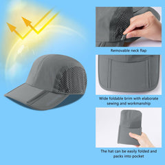 Bassdash Foldable UPF 50+ Fishing Hats with Removable Neck Flap FH12 - Bassdash