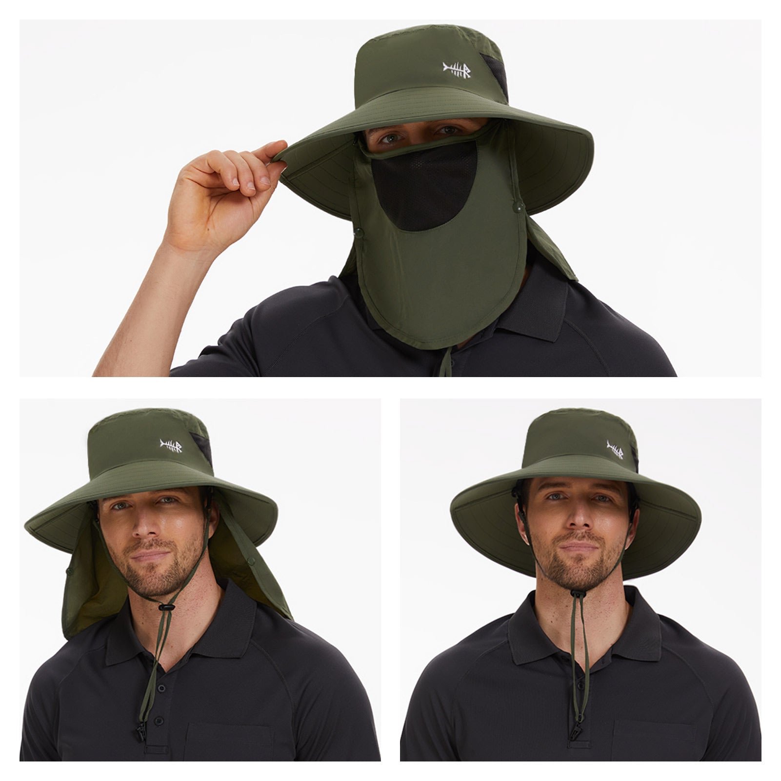 Unisex UPF 50+ Sun Hat with Face Cover & Neck Flap FH09, Khaki