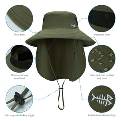 Unisex UPF 50+ Sun Hat with Face Cover & Neck Flap FH09 - Bassdash
