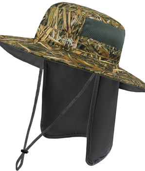 Unisex UPF 50+ Wide Brim Bucket Hat with Detachable Neck Flap FH02