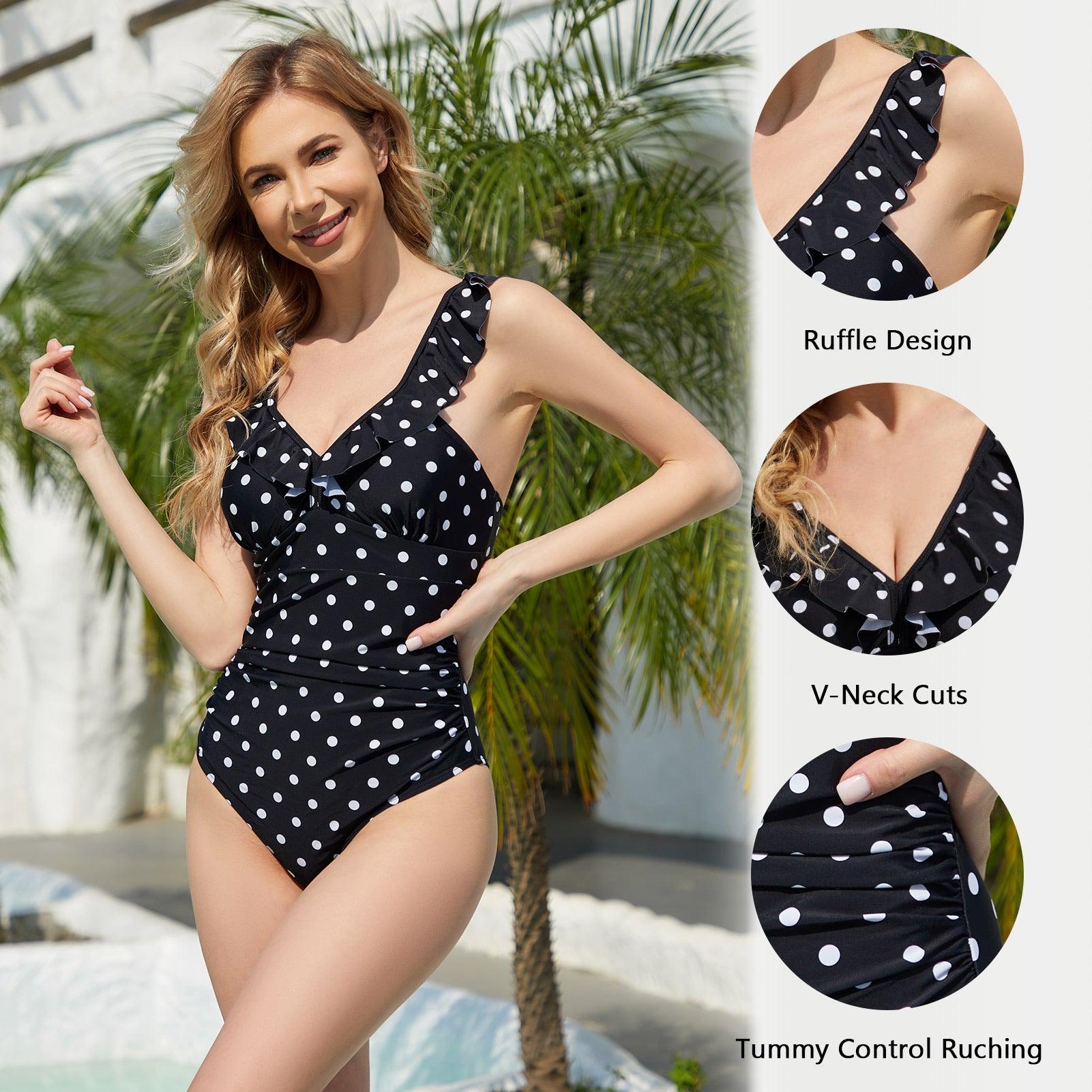 Tummy Control Bathing Suit with Ruffled Strap