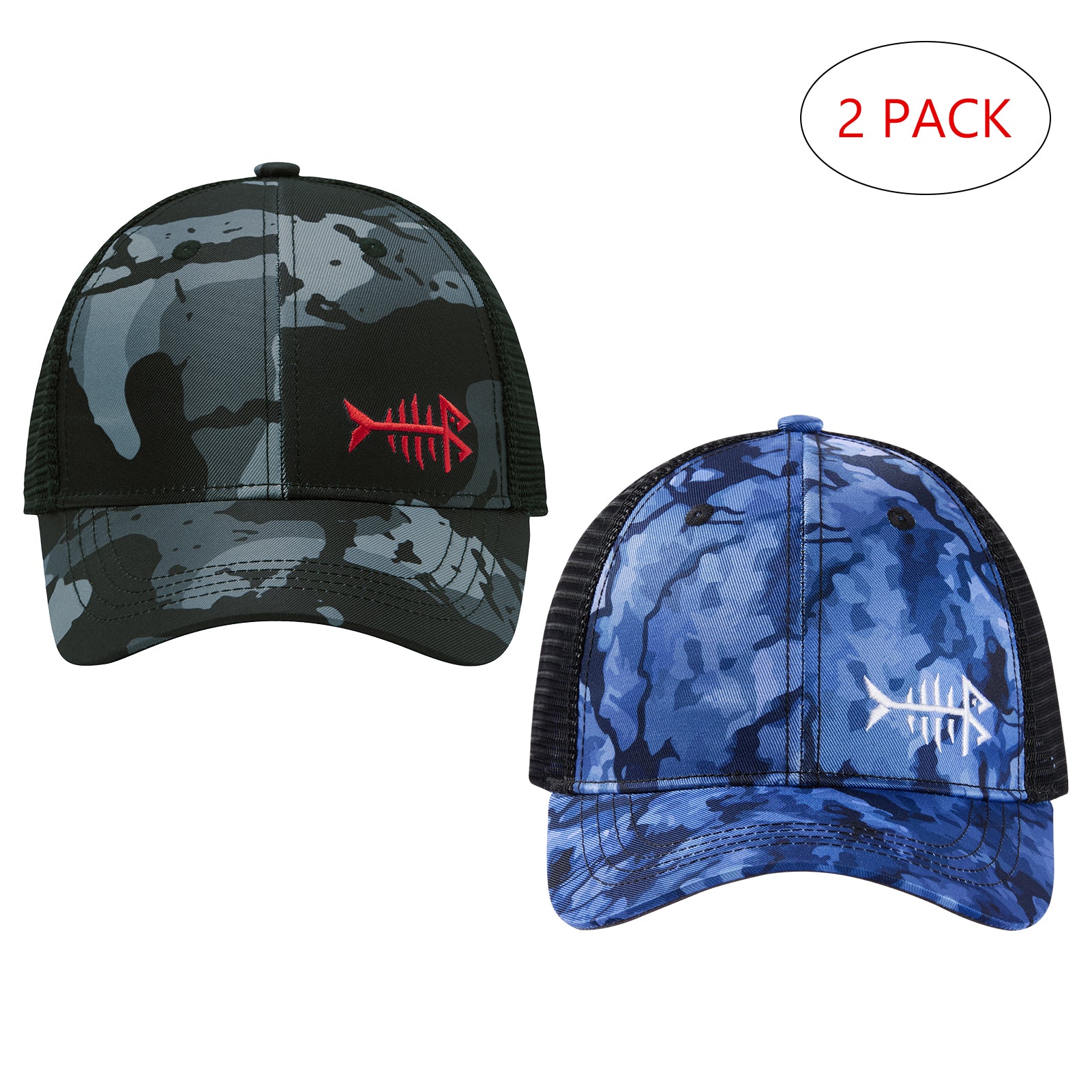 unisex Altimate Mesh Back Hat 2pcs/pack Blue/Black Camo + Rippled Sea