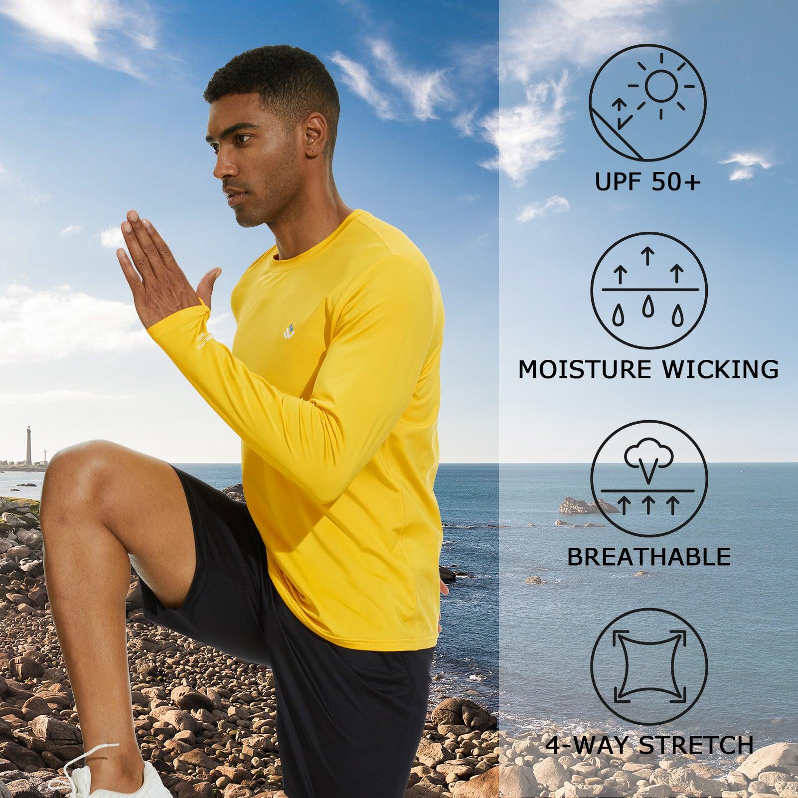 Yeashow Men's Sun Protection Long Sleeve Shirt Outdoor Sports Performance Shirts Running Workout T-Shirt Upf 50+ Blue S