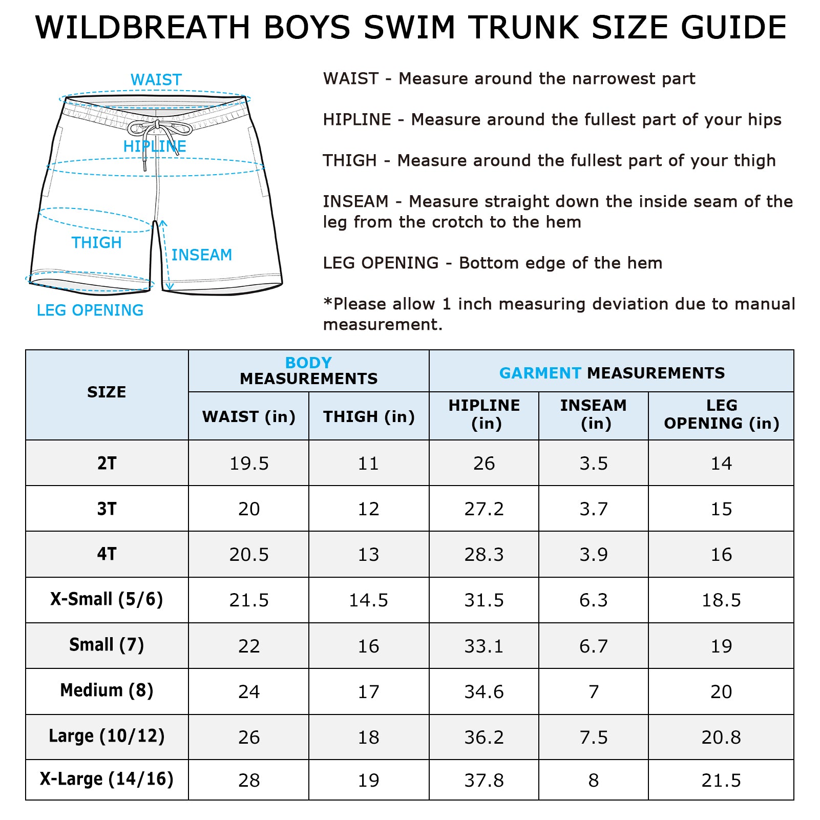 WILDBREATH Boys UPF 50+ Quick Dry Swim Trunks