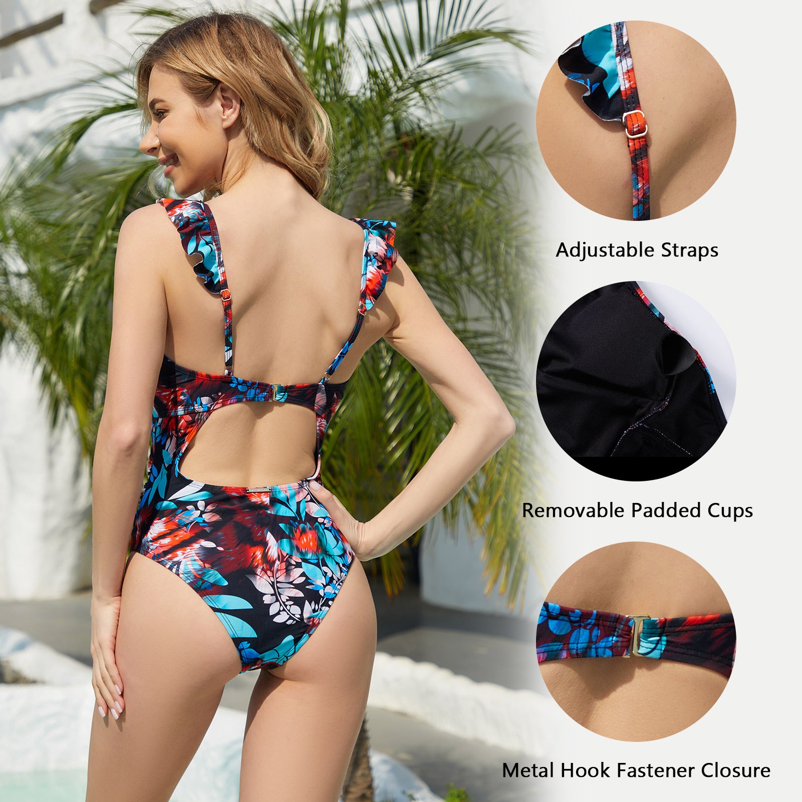 WILDBREATH Women's Tummy Control Ruffled Strap One Piece Swimsuit
