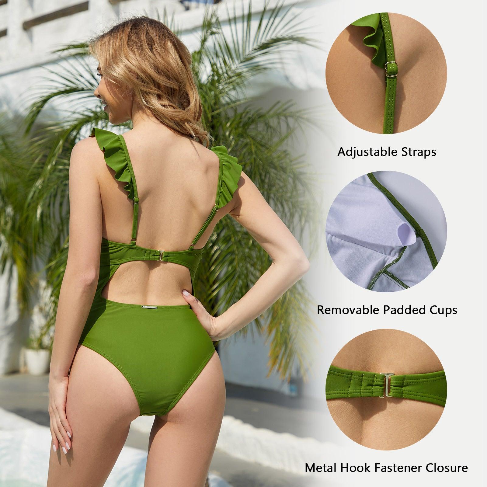 Tummy Control Bathing Suit with Ruffled Strap