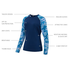 Women’s UPF 50+ Camo Long Sleeve Fishing Shirts