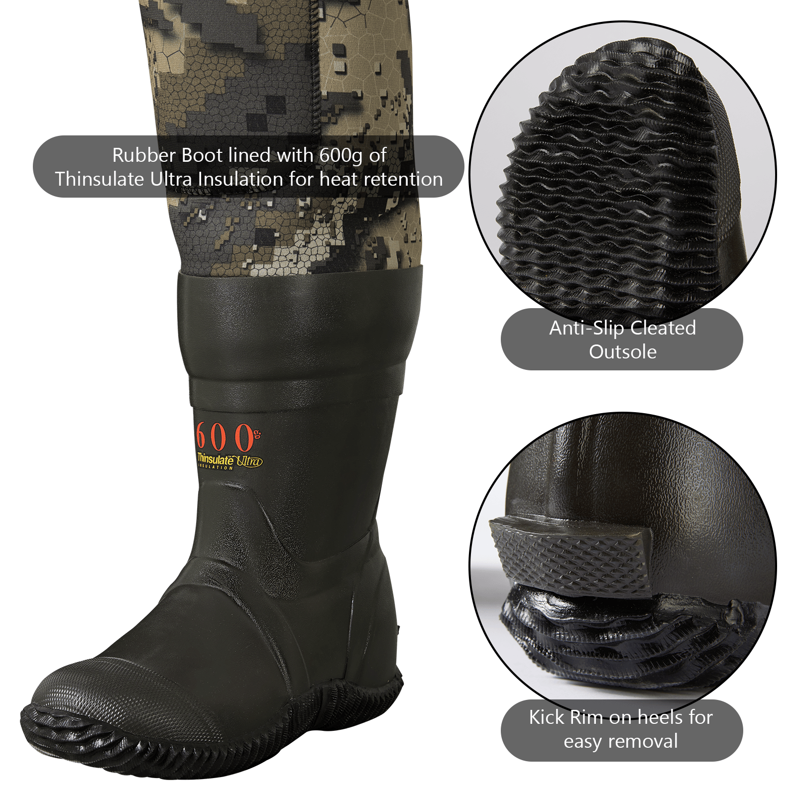 Neoprene Youth Waders with 600g Insulated Rubber Boots