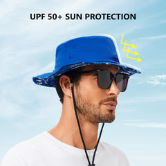 UPF 50+ Patterned Under Brim Foldable Bucket Sun Hats FH18