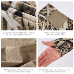 M's UPF 50+ Long Sleeve Camo Hoodie for Hunting with Mask FS06M