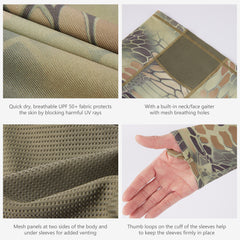 M's UPF 50+ Long Sleeve Camo Hoodie for Hunting with Mask FS06M