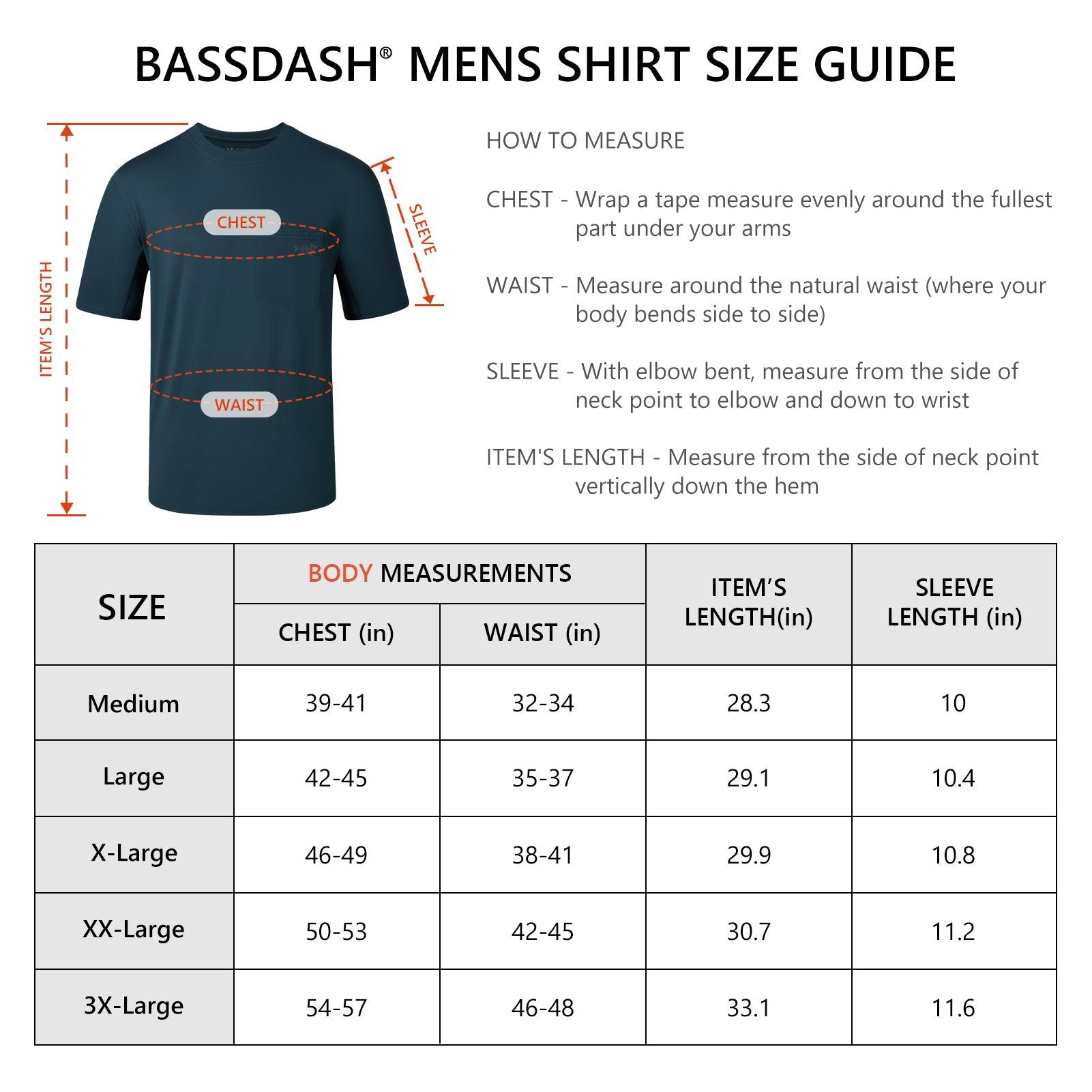 BASSDASH Fish Fishing Shirts Men Medium Blue UPF 50+ Short Sleeve