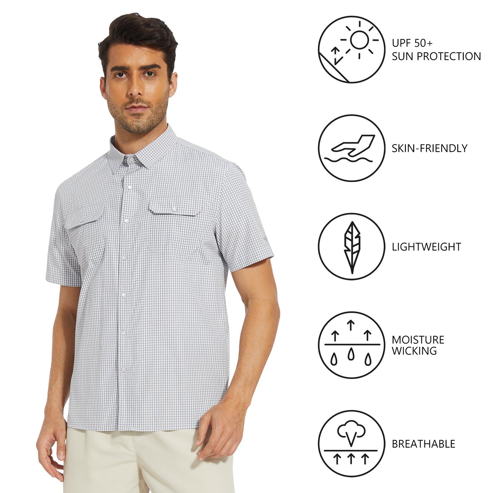 Men's UPF 50+ Plaid Short Sleeve Button Down Shirt - Bassdash
