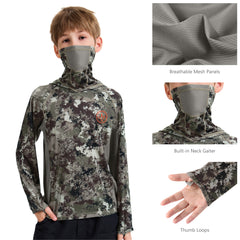 Youth UPF 50+ Hunting Hoodie Shirt with Neck Gaiter FS02Y